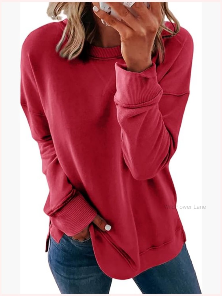 Casual Crew Neck Sweatshirt Loose Soft Long Sleeve Pullover Tops